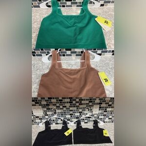NWT All in Motion Seamless Crop Tank Set of 4 (Large) (2 Black, 1 Green & 1 Tan)